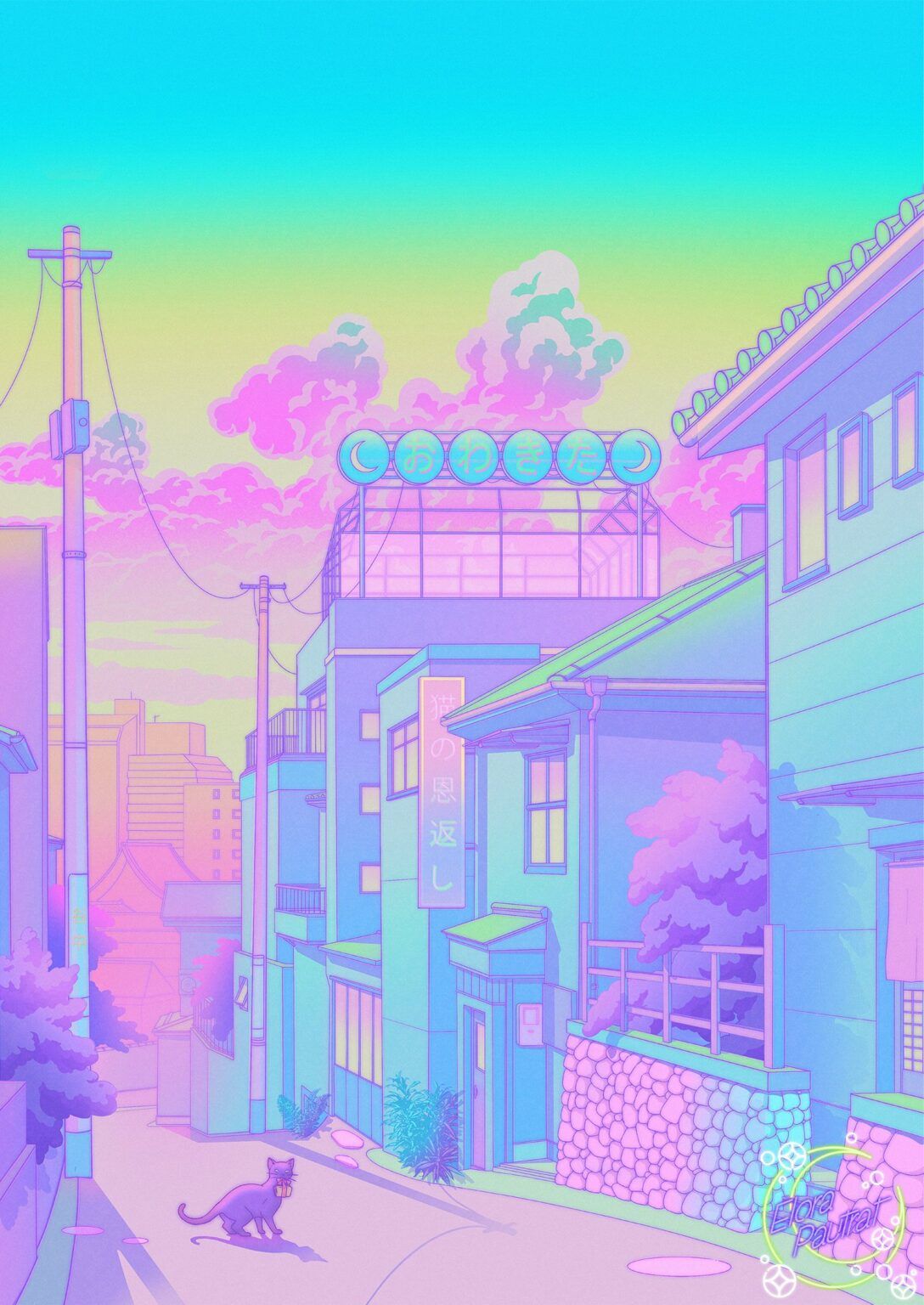 1088x1536 Pastel City Cat Wallpaper By Elora Owakita