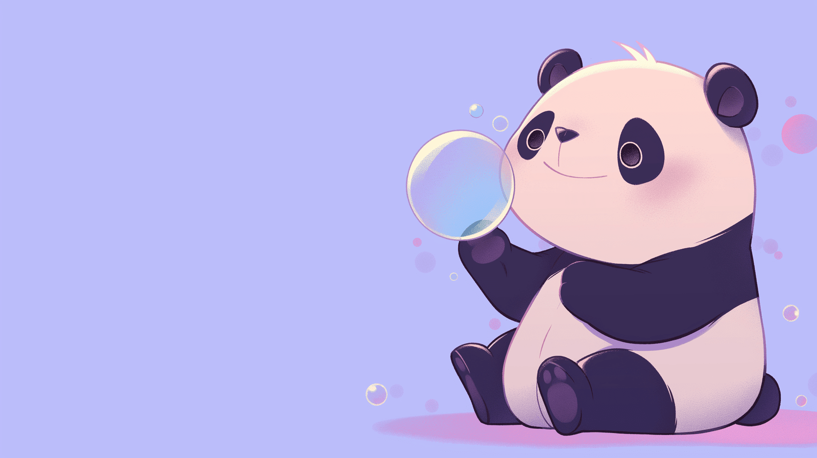 1600x897 Panda Mural Wallpaper. Mauve Pastel Background