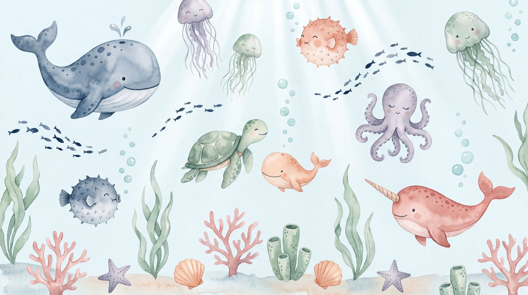 1780x993 Whispering Tides Pastel Ocean Wallpaper for Kids Sea Nursery Wave Peel and Stick Mural