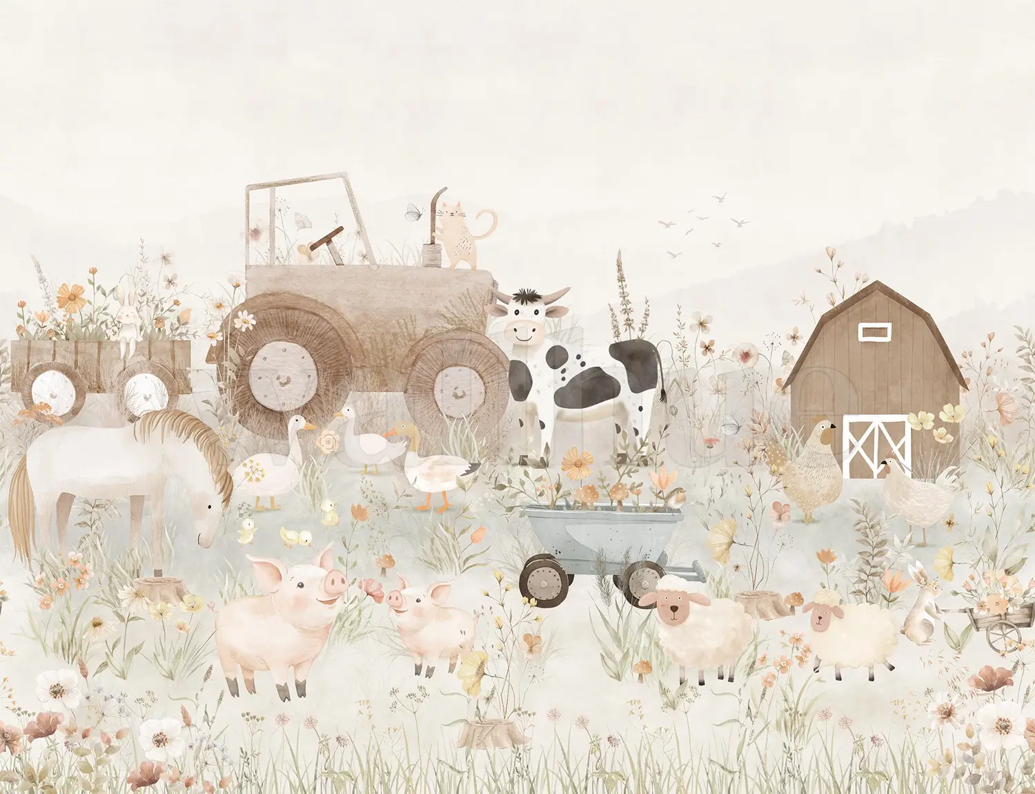 1500x1150 Kids Pastel Farm Animals Wallpaper Mural