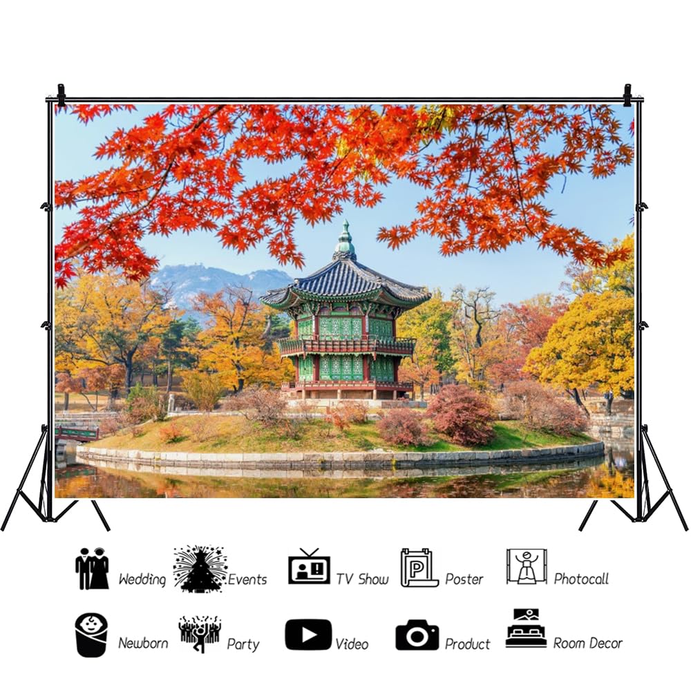 1000x1000 Amazon.com : CRTPOD 7x5ft Fall Gyeongbokgung Palace Backdrop for Photography South Korea Garden Maple Leaves Background for Asian Travel Themed Party Decor Banner Photohoot Studio Props