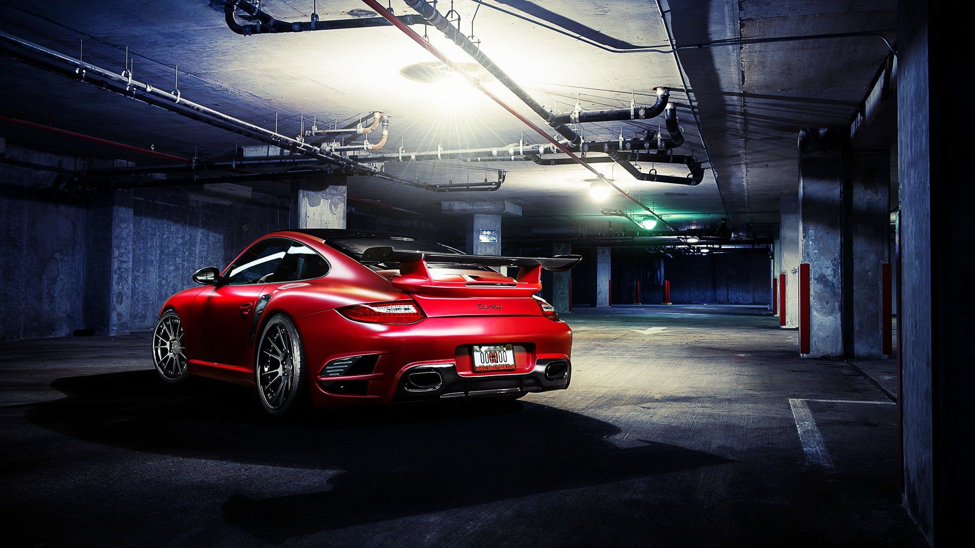 1920x1080 Porsche 911 Turbo: Sleek HD Wallpaper in Urban Night Garagex1080