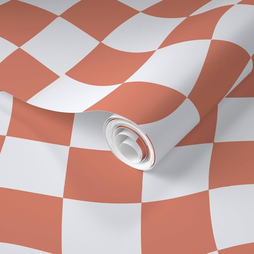 894x894 Removable Wallpaper 9ft X 2ft Wavy Check Y2K 1990S Wavy Checkerboard Burnt Orange 1960S Custom Pre Pasted Wallpaper