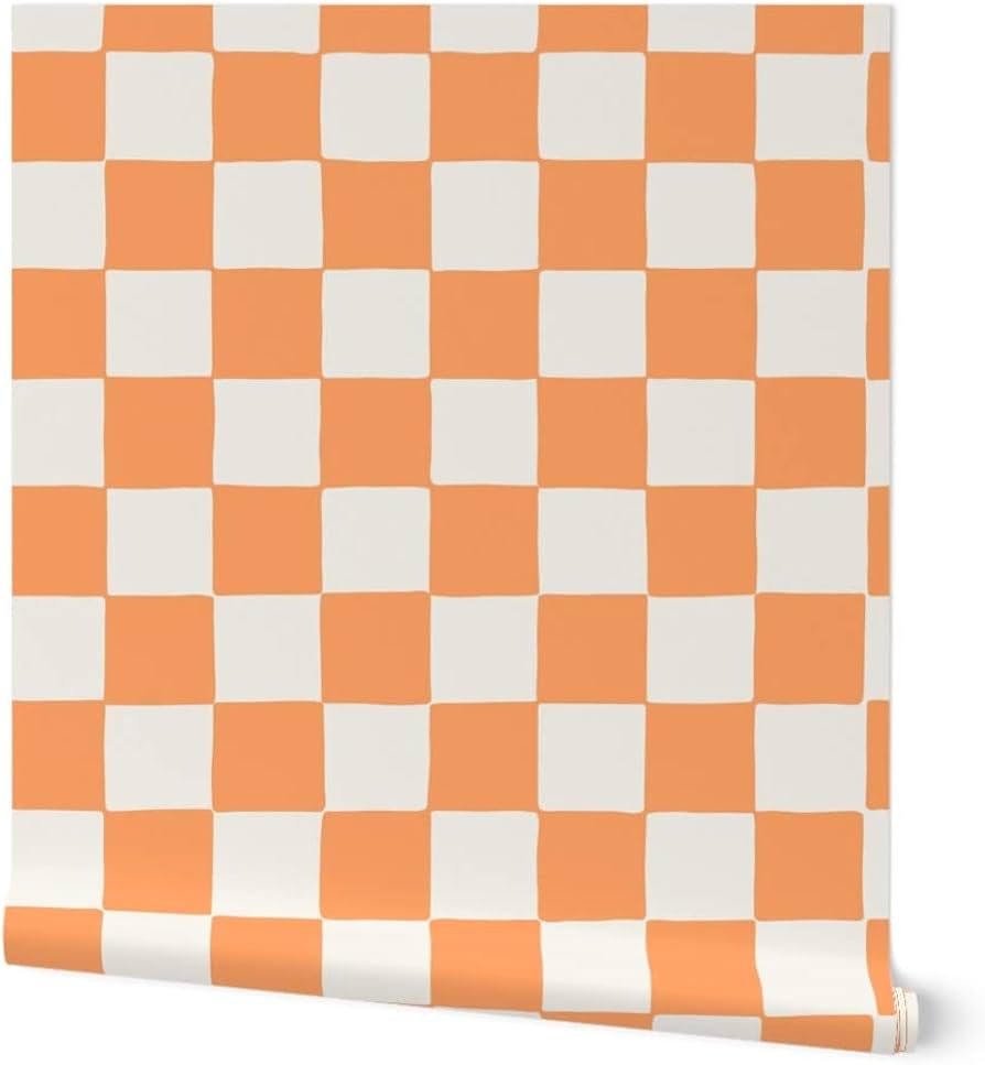 894x967 Spoonflower Retro Checkerboard Peel And Stick Removable Wallpaper. Sample 12 X 24. Square Orange Checker Cream 90S Y2K. Self Adhesive, Removable And Renter Friendly