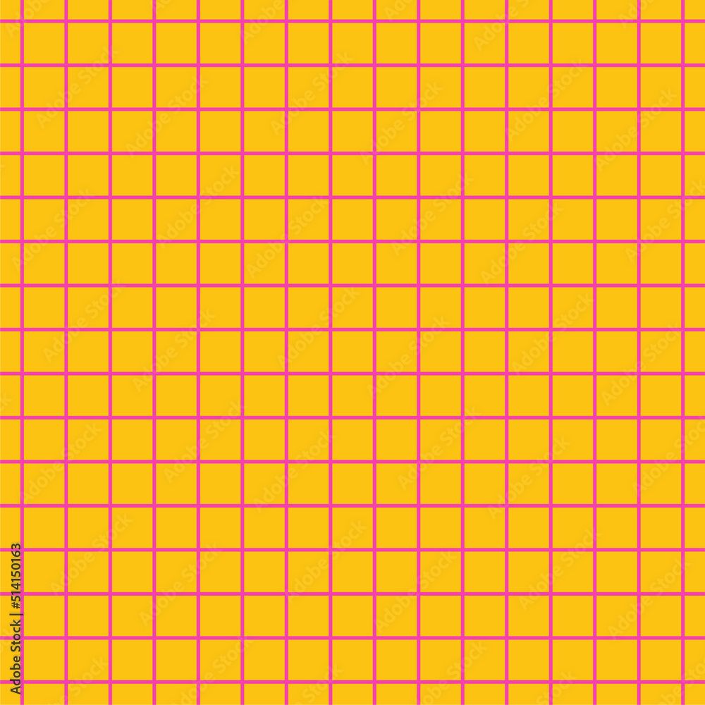 1000x1000 Cute bright y2k seamless pattern background. Bright purple grid on yellow backdrop. Nostalgic neon aesthetic design, print, texture, wallpaper. Stock Vector