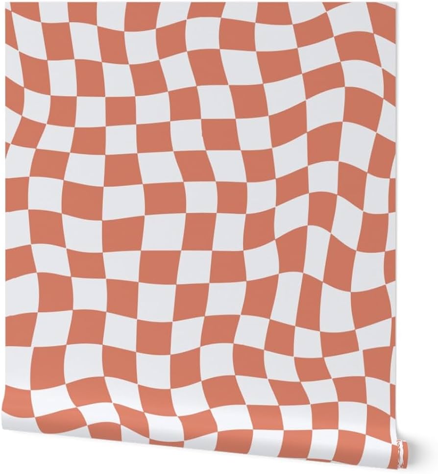 894x967 Removable Wallpaper 9ft X 2ft Wavy Check Y2K 1990S Wavy Checkerboard Burnt Orange 1960S Custom Pre Pasted Wallpaper