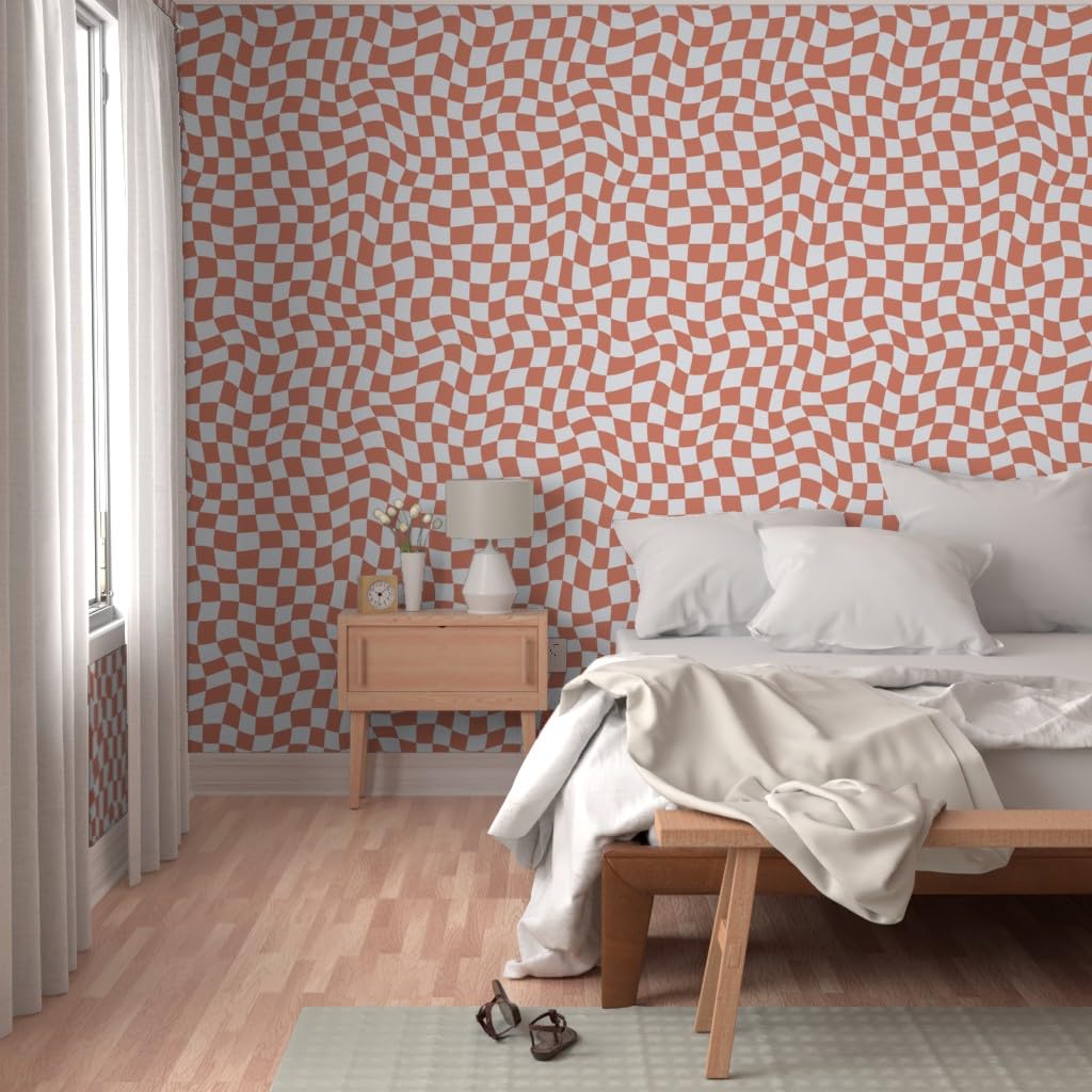 1024x1024 Removable Wallpaper 9ft X 2ft Wavy Check Y2K 1990S Wavy Checkerboard Burnt Orange 1960S Custom Pre Pasted Wallpaper