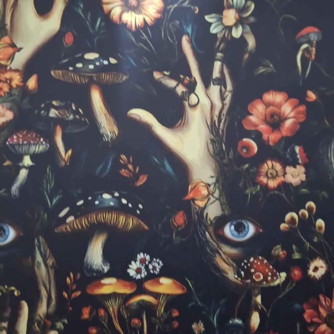1280x1280 Witchy Wallpaper with Flowers, Gothic Mural Peel&Stick, Dark Floral Wall Decor, Moody Night Wall Art, Wizard Evil Eye Wallpaper, Witchcraft Mural