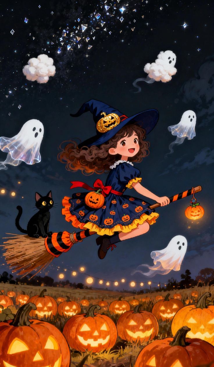736x1264 Halloween wallpaper with a little witch. Cute witchy fall wallpaper, Spooky witchy wallpaper, Beautiful witch