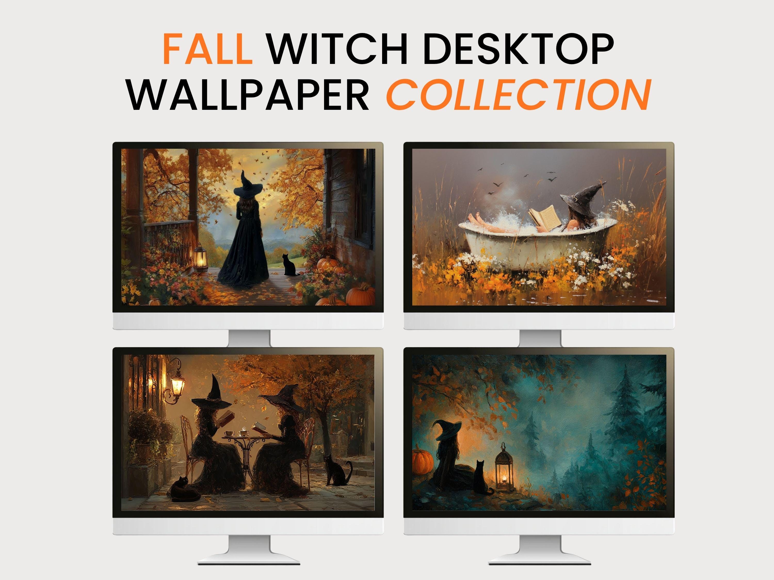 3000x2250 Autumn Witchy Wallpaper Desktop Bundle, Cozy Fall Background, Cottagecore Halloween PC Laptop MacBook