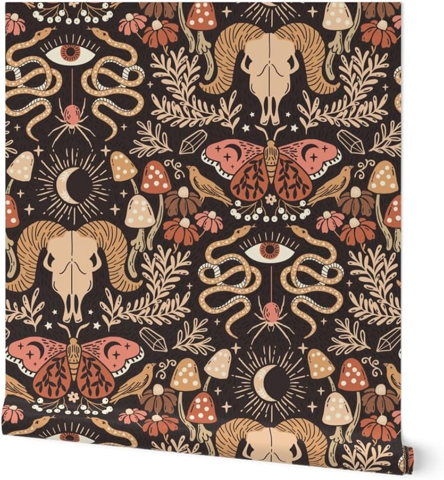894x967 Spoonflower Witchy Woodland Pre Pasted Removable Wallpaper. Roll 24 X 108. Spider Snake Eerie Boho All Seeing Eye. Water Activated, Simple To Install And Removable