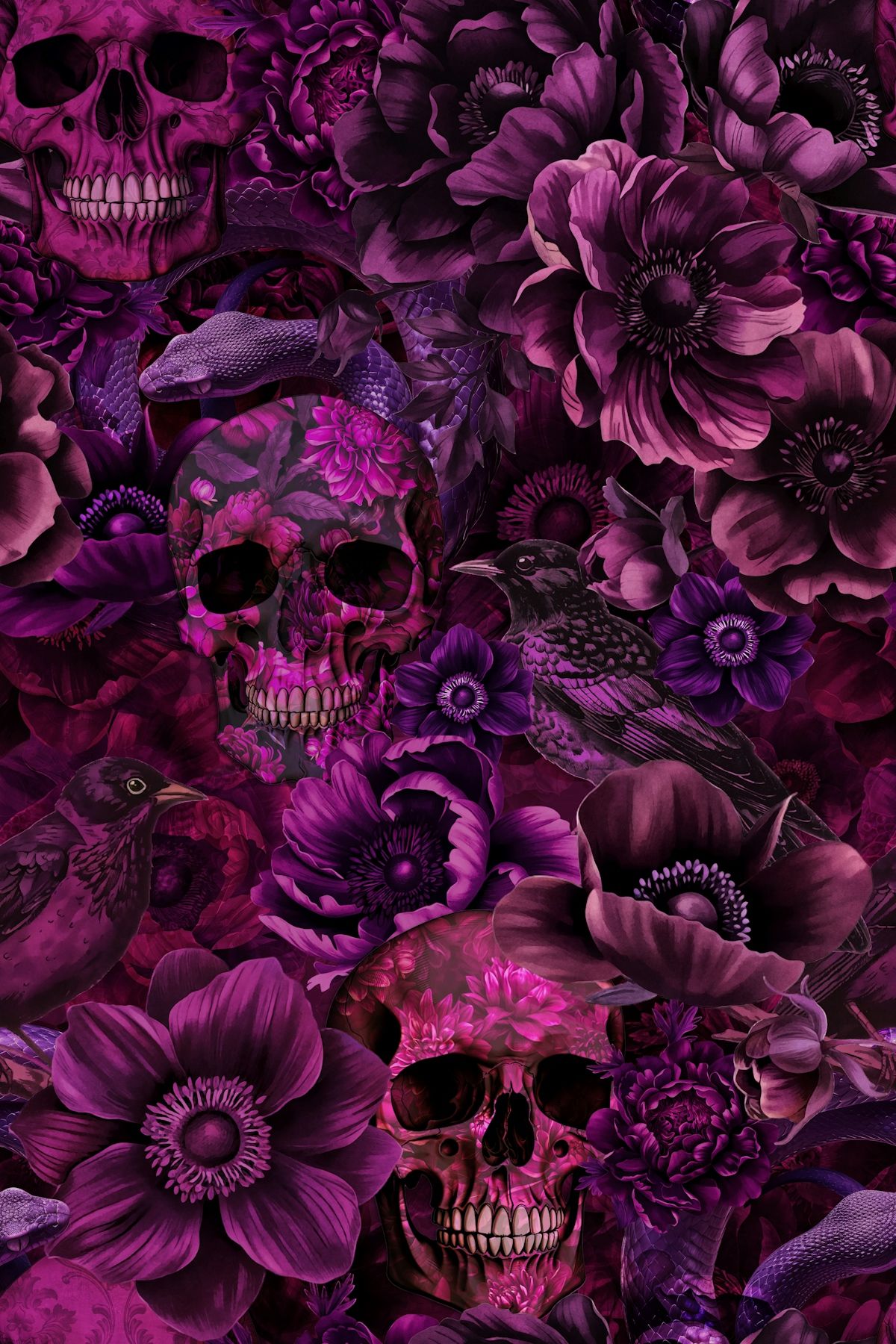 1200x1800 Witchy Skull Snake Goth Flower Fuchsia Wallpaper