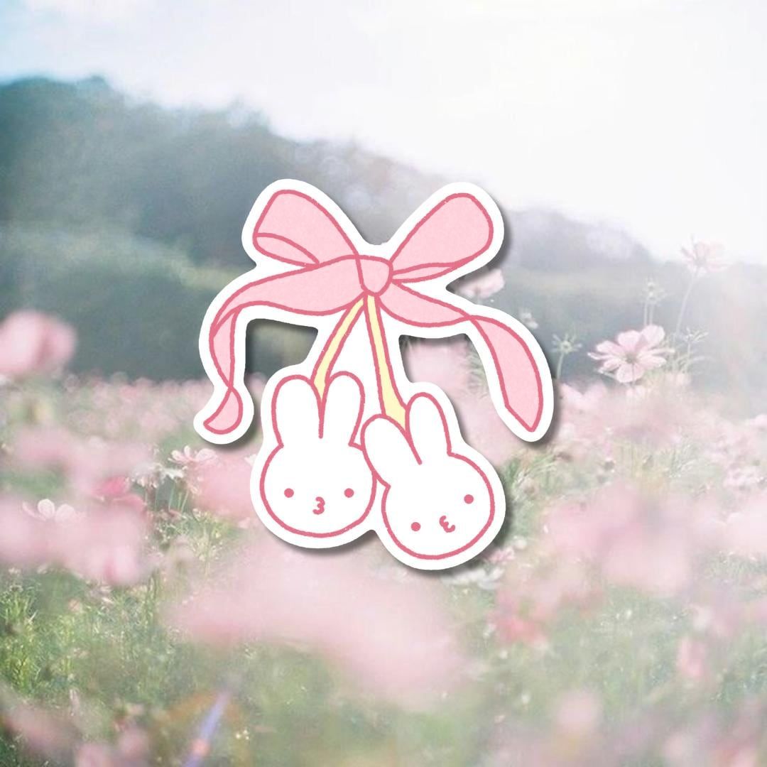 1080x1080 Cherry Bunny Rabbit Glitter Vinyl Sticker Cute Bow Miffy Water Bottles, Laptops, Phone Cases, Deco, Journaling, Scrapbooking