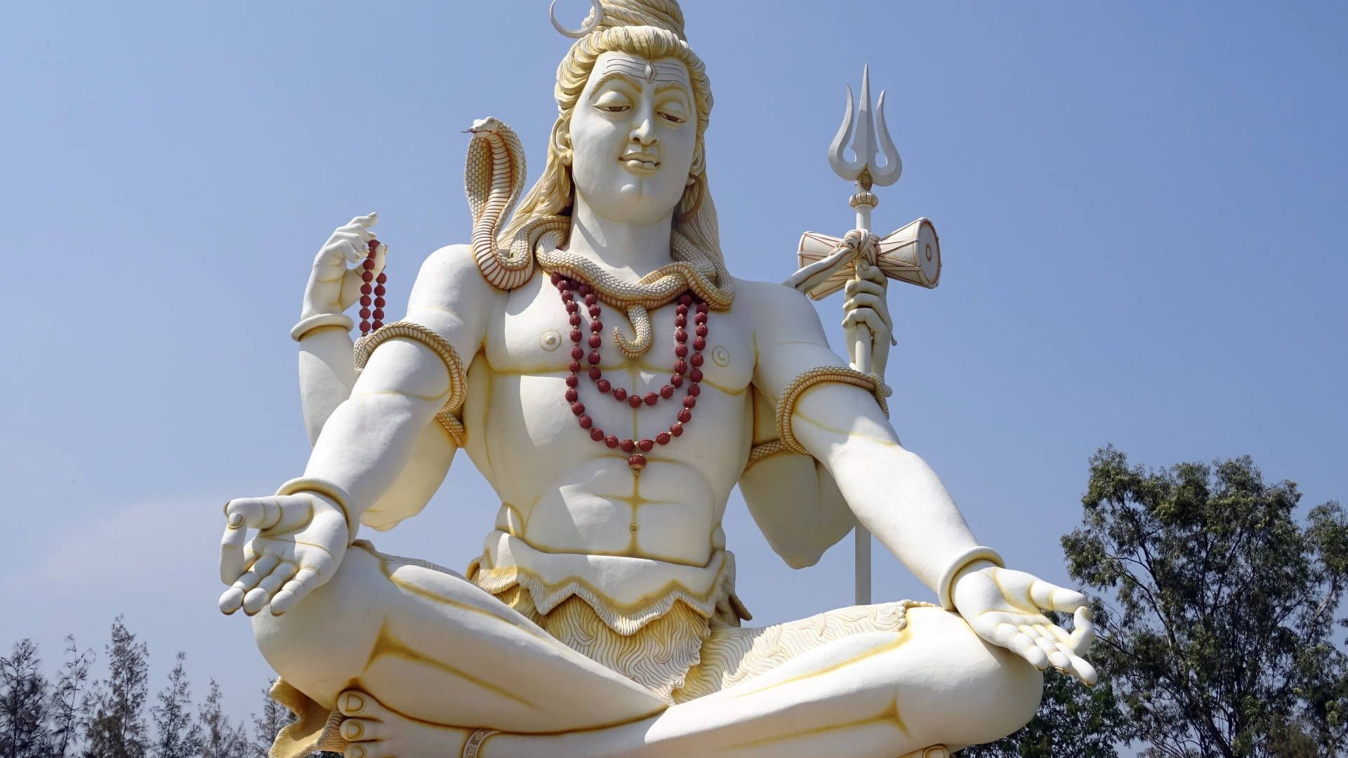 1920x1080 Download Caption: Majestic White Statue of The Divine God Shiva Wallpaper