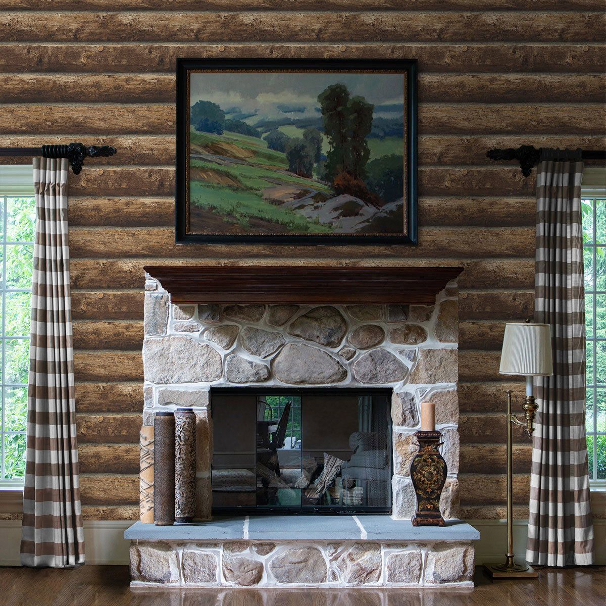 1200x1200 Seabrook Designs Faux Log Cabin Walnut Prepasted Wallpaper