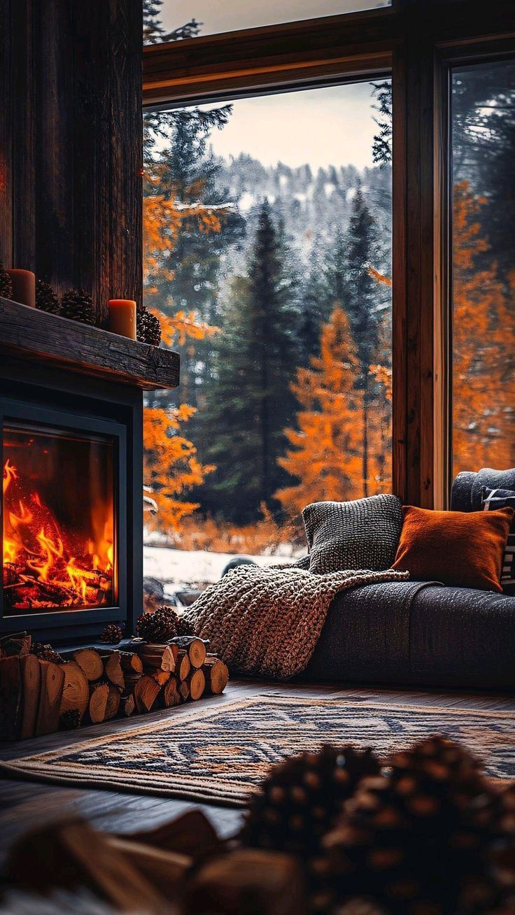736x1308 Cozy fireplace wallpaper. Cozy cabin background, Cozy cabin wallpaper, Autumn cozy