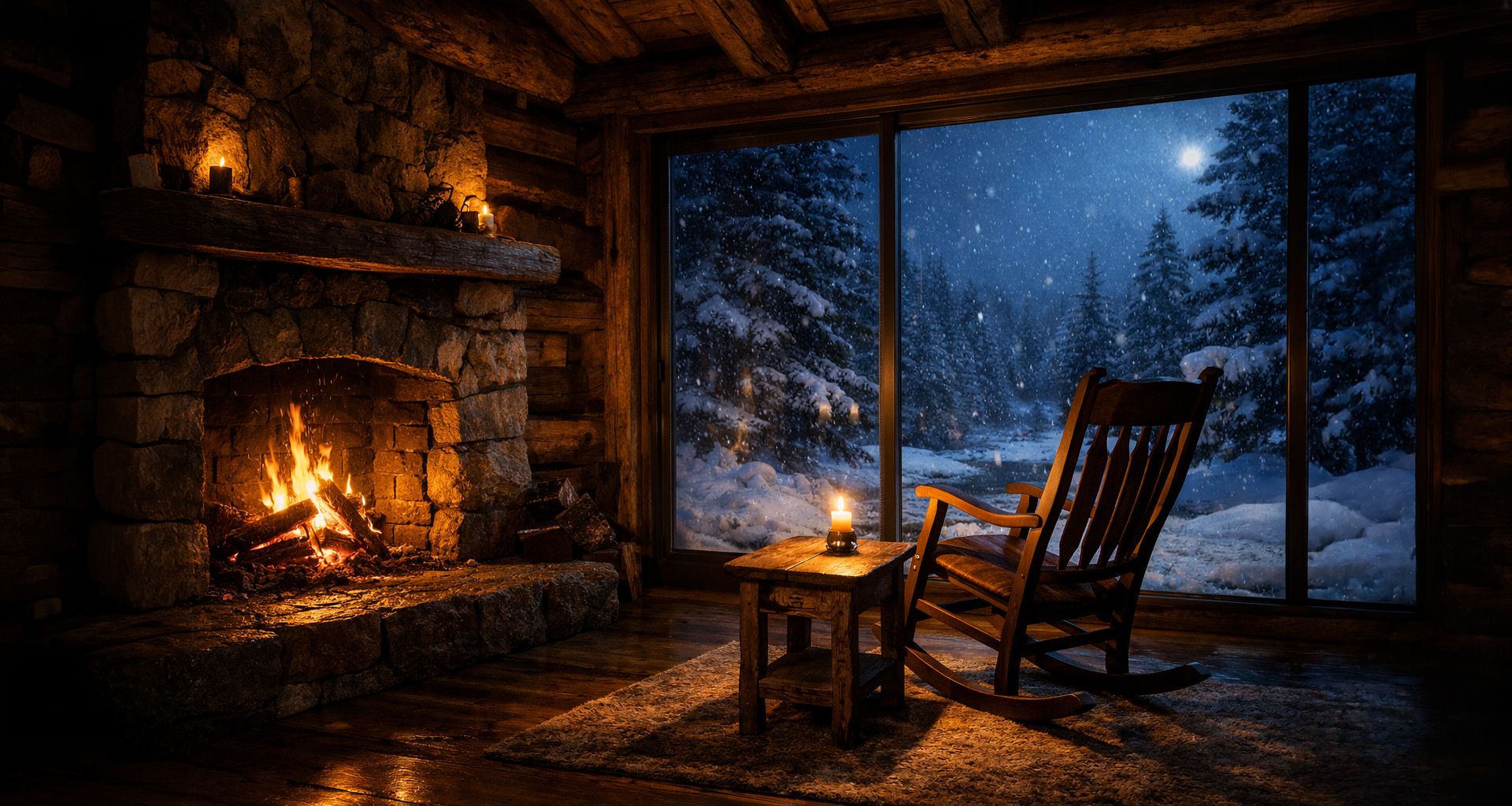 1920x1024 4K Cozy Cabin Ambience Mountain Fireplace