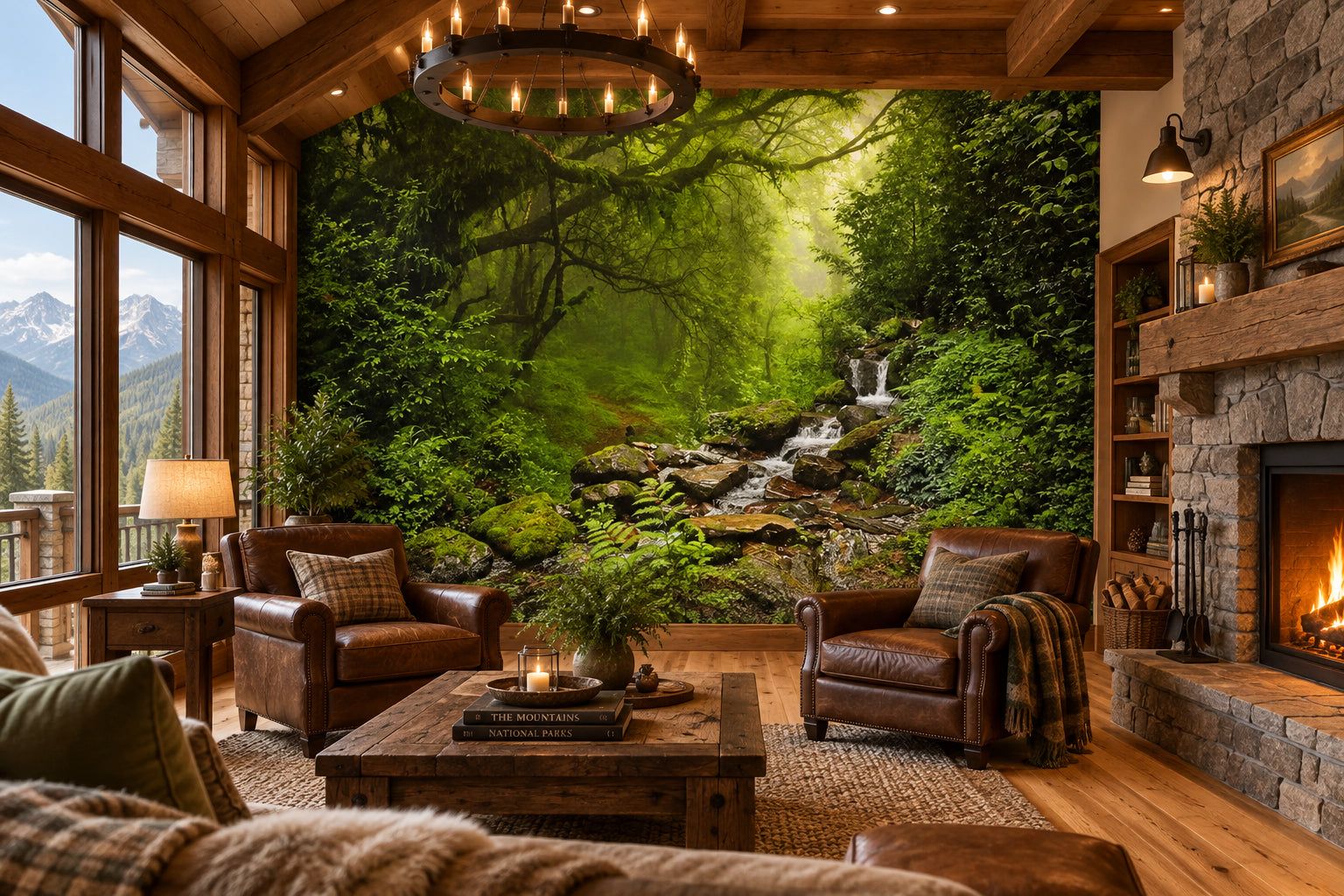 1536x1024 Beautiful Forest and Stream Wallpaper Mural, Custom Sizes Available
