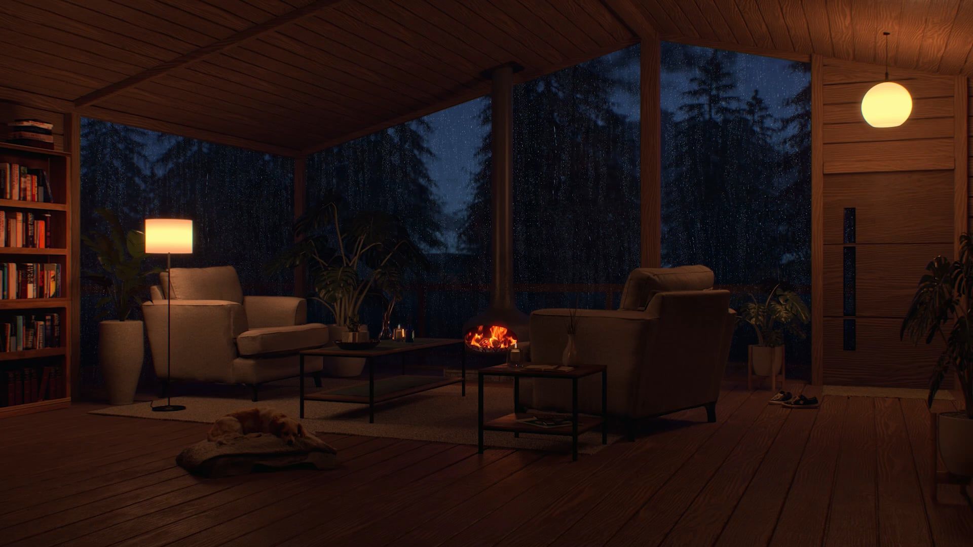 1920x1080 Cozy Cabin Rain & Fireplace Ambience