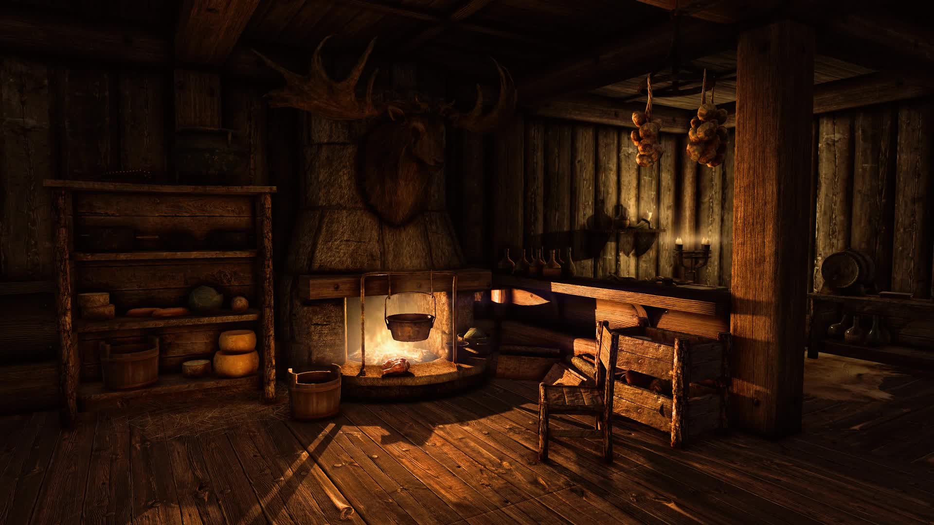 1920x1080 Cozy Cabin Fire Skyrim SE Live Wallpaper HD Live Wallpaper