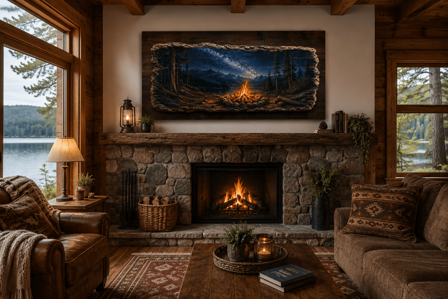 1536x1024 Campfire Wall Art: Rustic Cabin Decor & Camping Sign