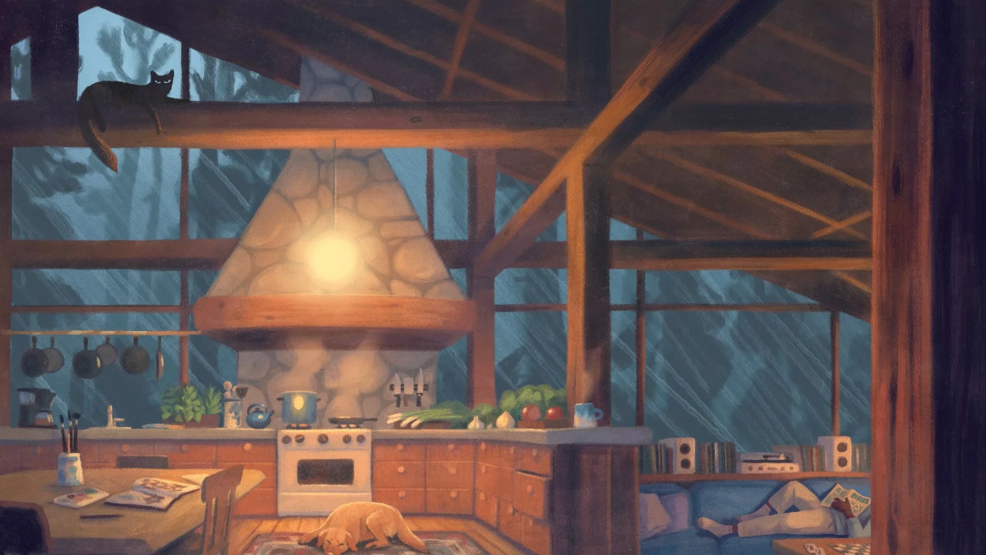 1920x1080 Rainy Evening in a Cozy Cabin