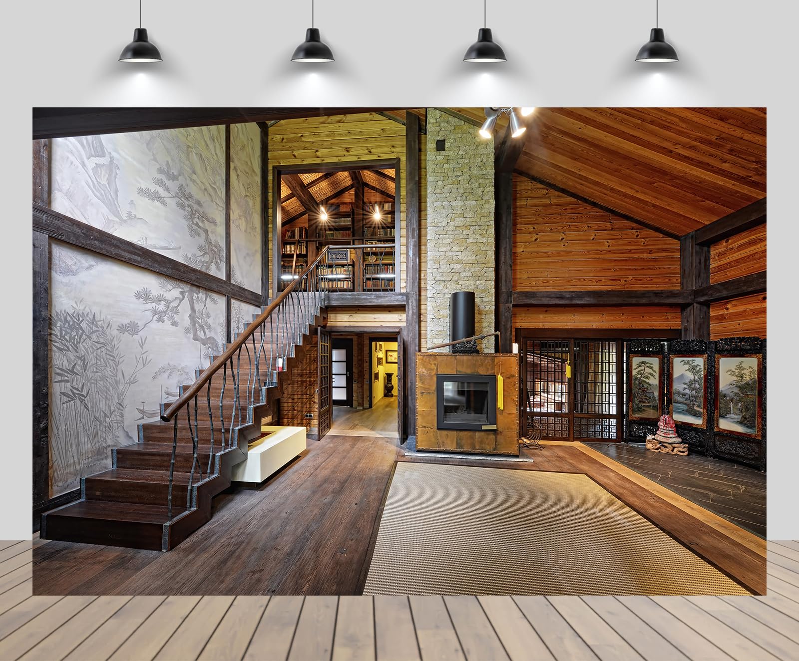 1600x1324 Amazon.com : CHNYWORK 5ftx4ft Vintage Log Cabin Interior Backdrop House Interior Stairs and Fireplace Background for Vintage Wood Cabin Theme Party Decor Kids Adults Photohoot Studio Booth Props Wallpaper