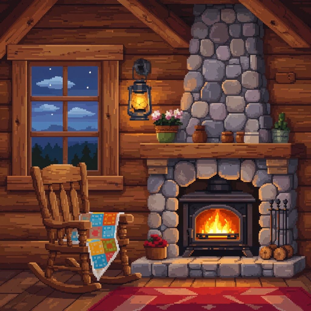 1024x1024 Download Cozy Cabin Corner Image, Fireplace, Cozy