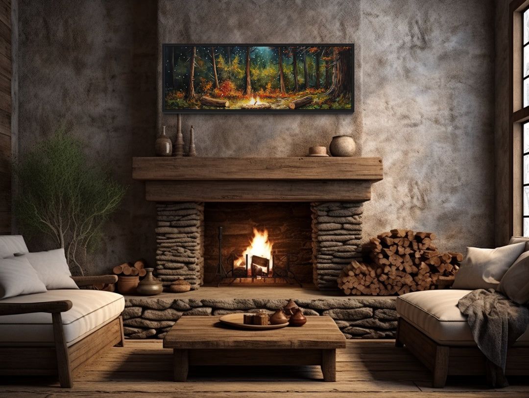 1080x814 Cozy Cabin Campfire Wall Art for Fireplace Mantel
