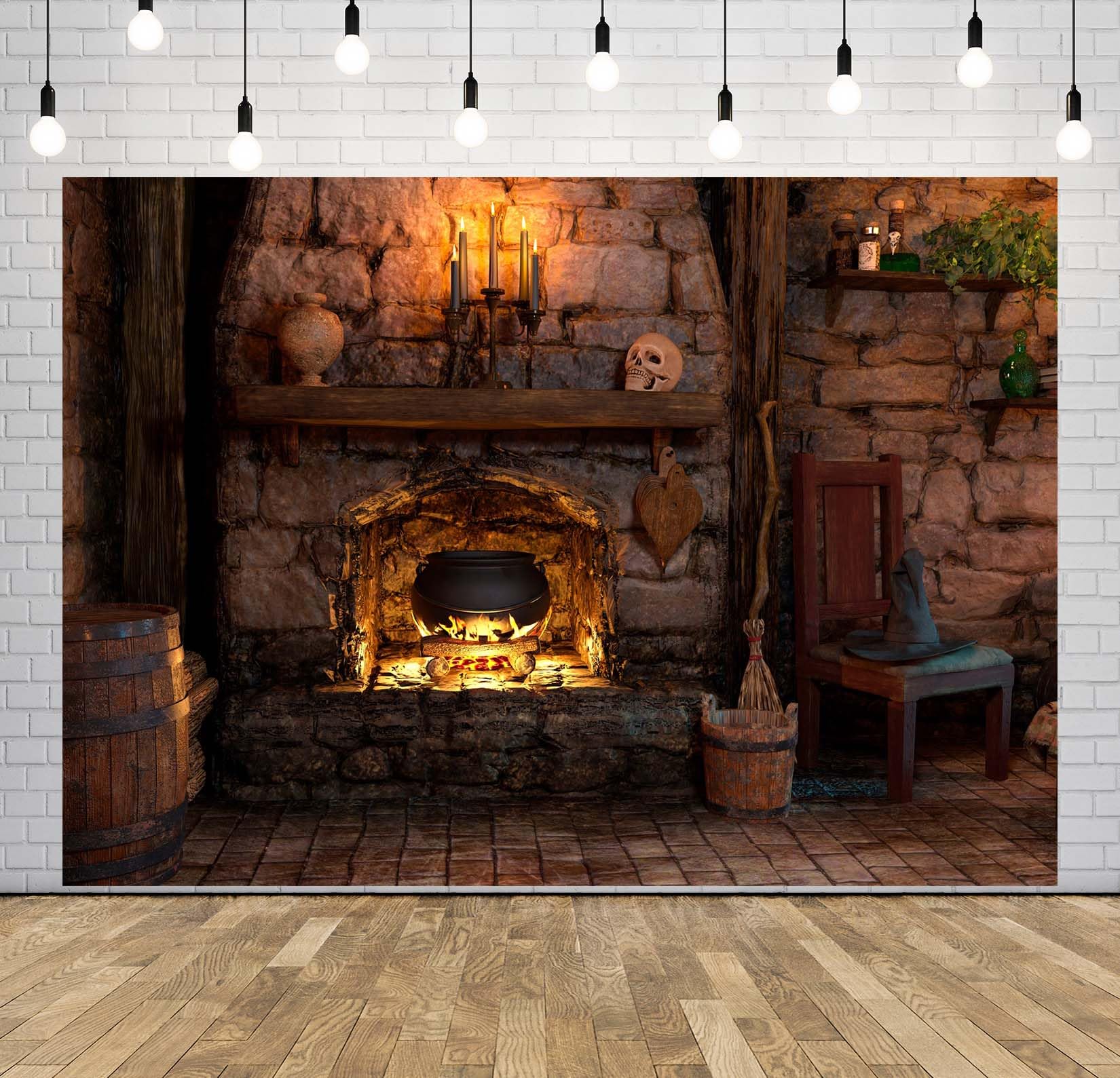 1650x1589 Amazon.com : BELECO 12x10ft Fabric Spooky Witch Cottage Backdrop Halloween Witch Cabin Kitchen Fireplace Cauldron Candles Skull Sorcerer Photography Background Witch Party Decorations Photohoot Studio Props