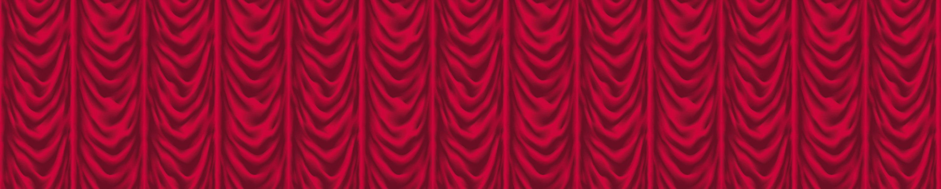 3000x604 Photo wallpaper red velvet curtain with gathered drapery