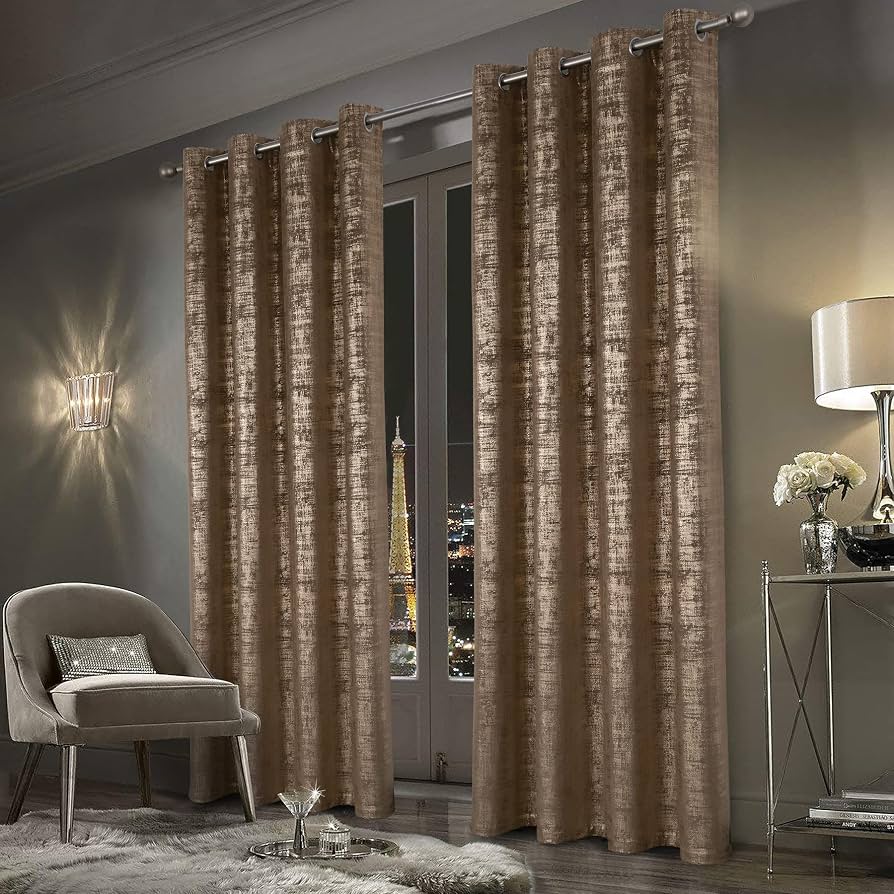 894x894 always4u 100% Blackout Soft Velvet Curtains for Bedroom Living Room Thermal Energy Saving 95 Inches Long Luxury Gold Foil Print Drapes 2 Panels Mocha : Home & Kitchen
