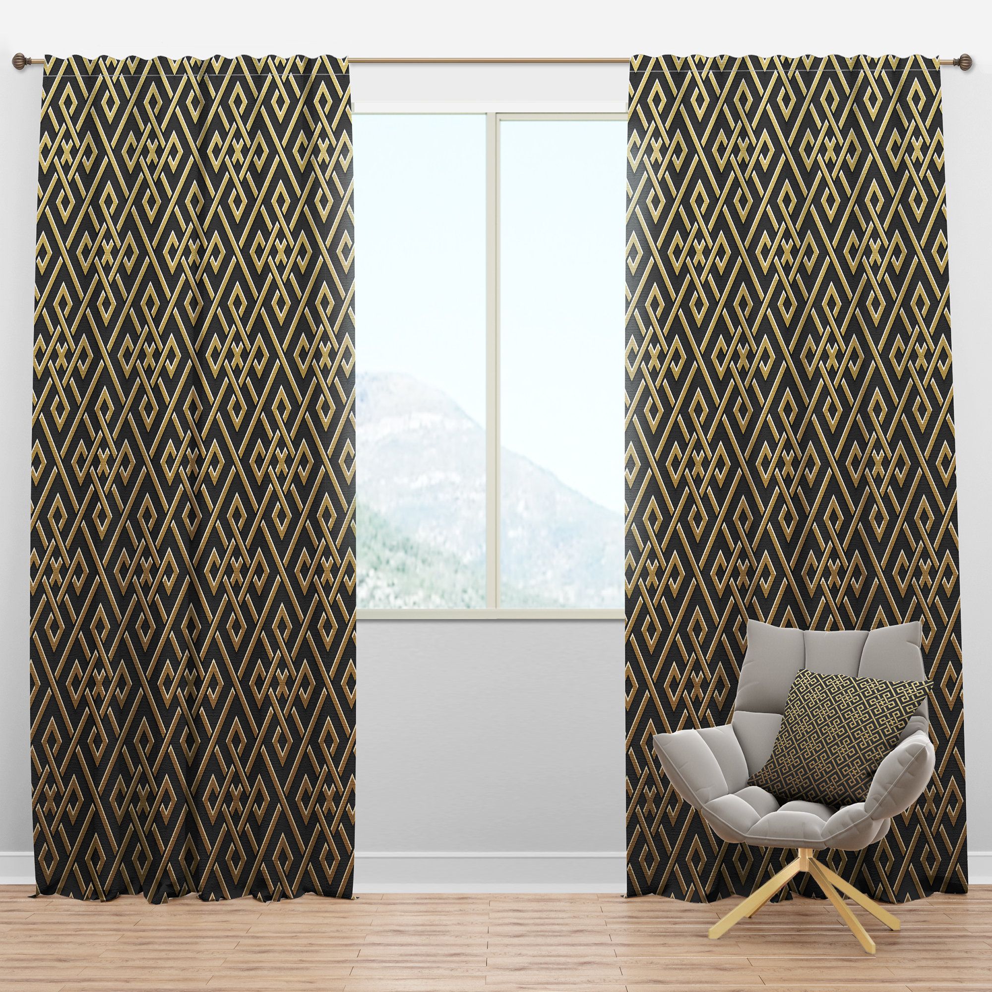 2000x2000 Design Art Golden Luxury Metallic Geometrics VIII Century Velvet Curtain Darkening