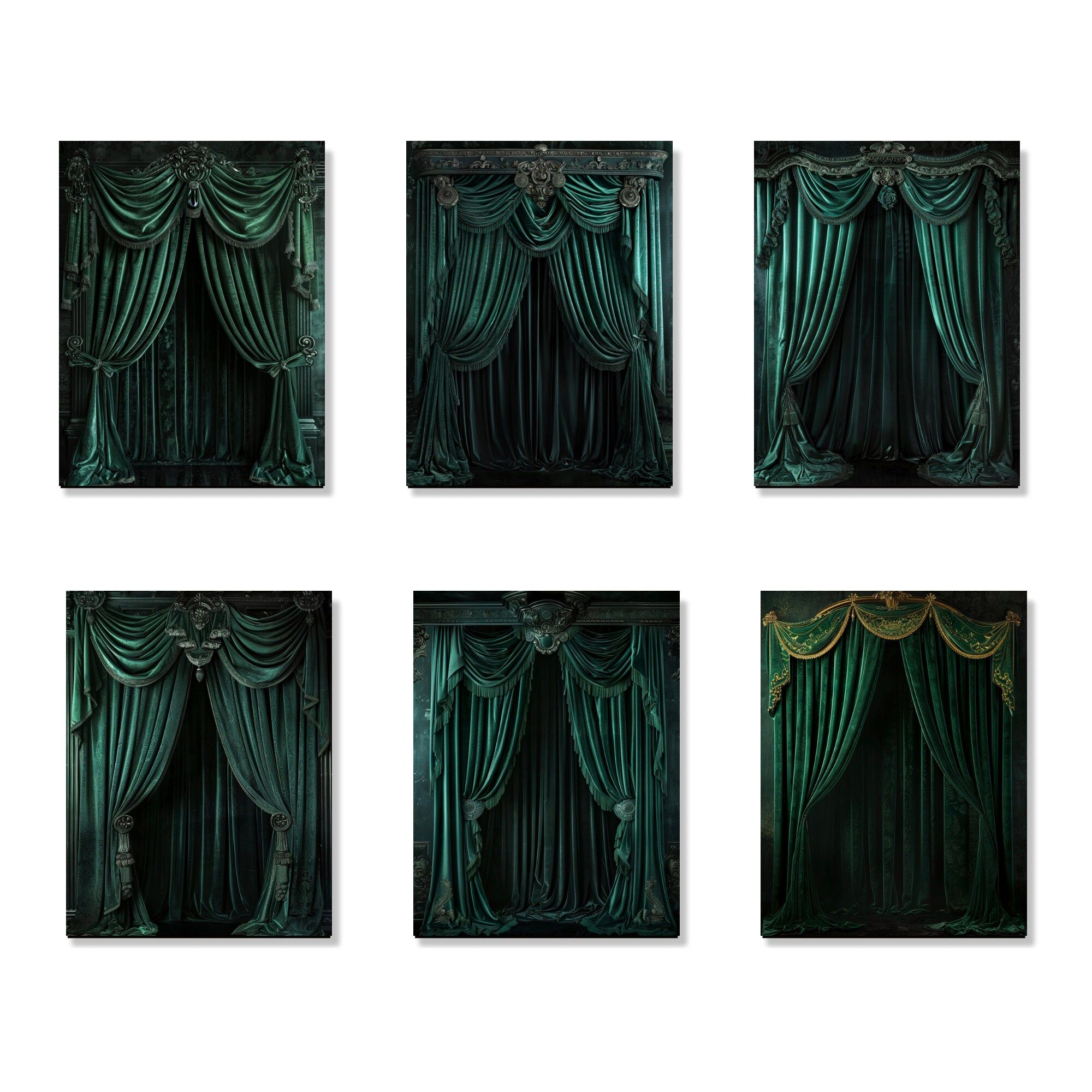 2000x2000 Emerald Green Velvet Curtain Backdrops, Gold Trim (digital Download)
