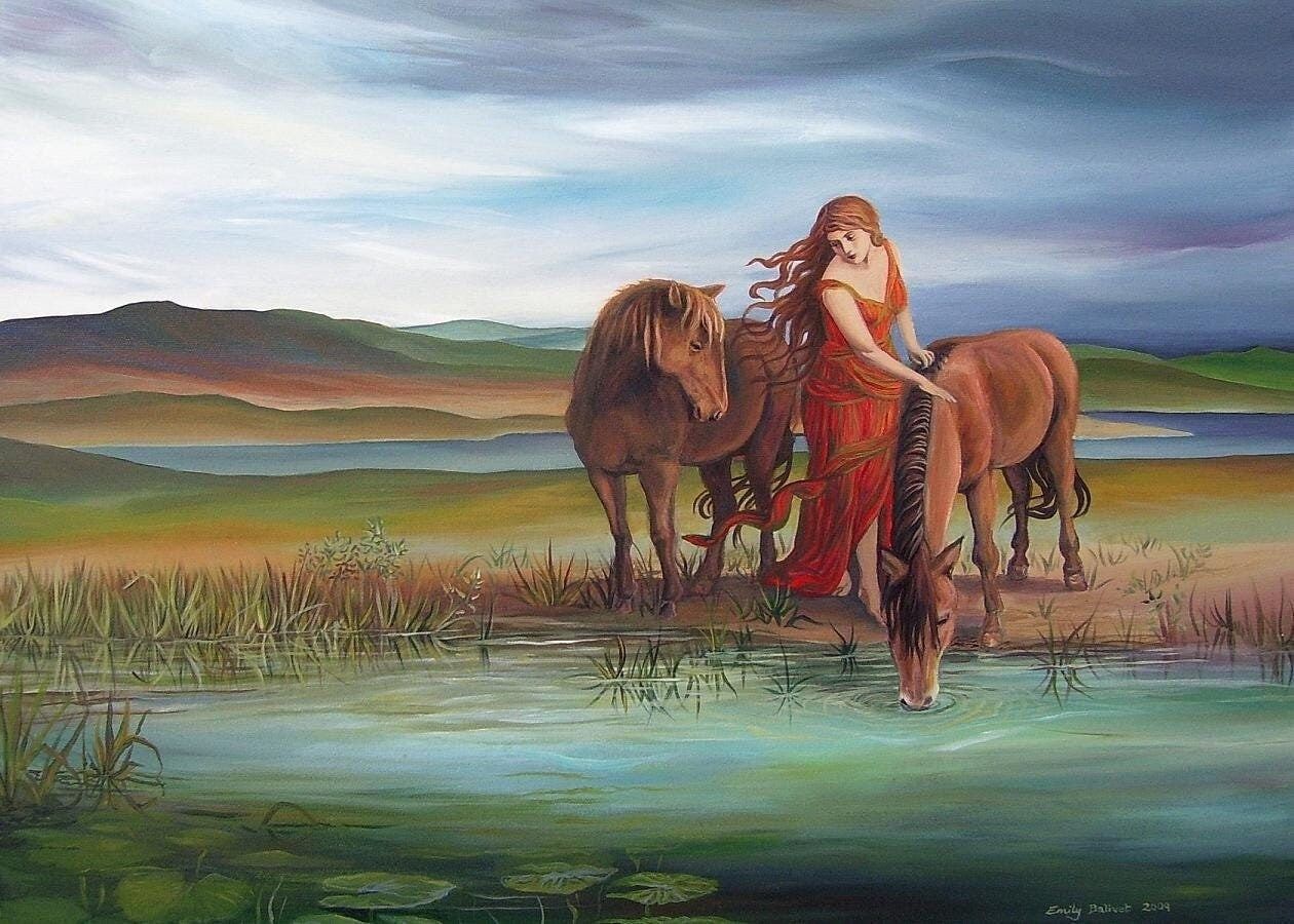 1260x900 Epona Celtic Horse Goddess ACEO Art Print: Pagan Mythology Decor