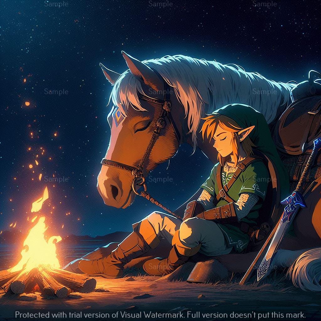 1024x1024 The Legend of Zelda, 2 sets of Link and Epona Digital Image .PNG File