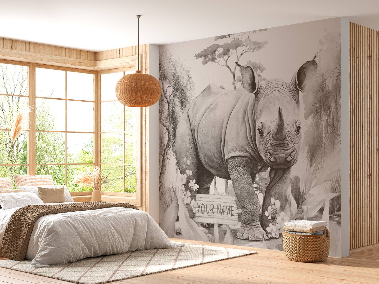 1600x1200 Baby rhino on the savannah beige