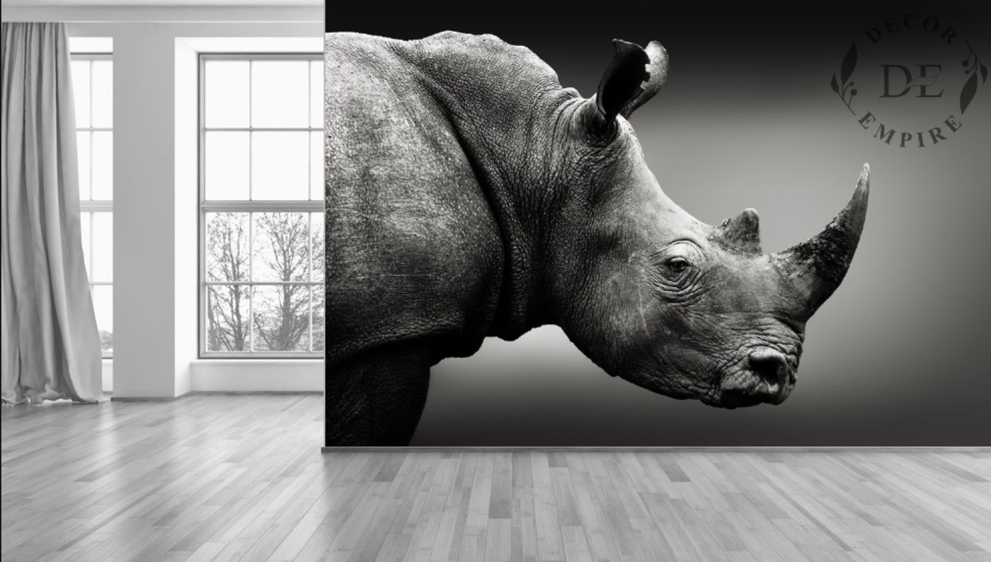1400x794 Black and White Rhino Wallpaper Mural