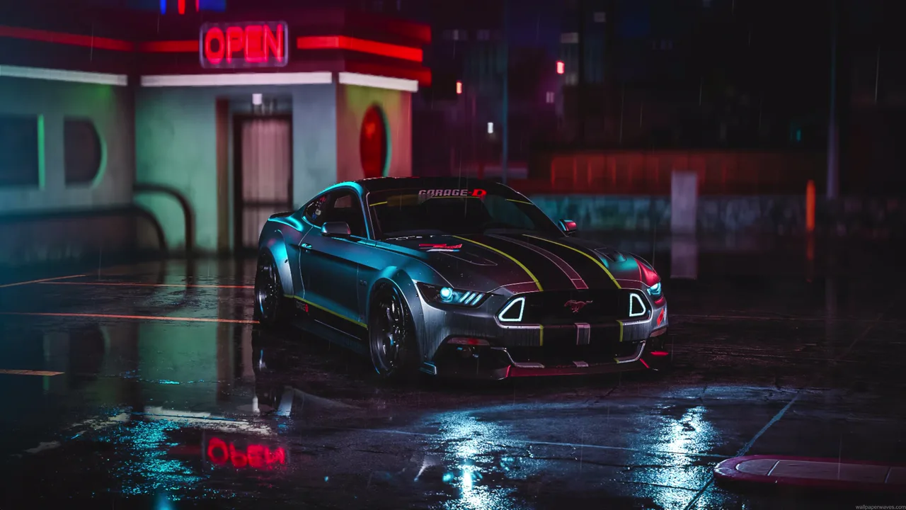 1280x720 Mustang GT Night City Rain Live Wallpaper