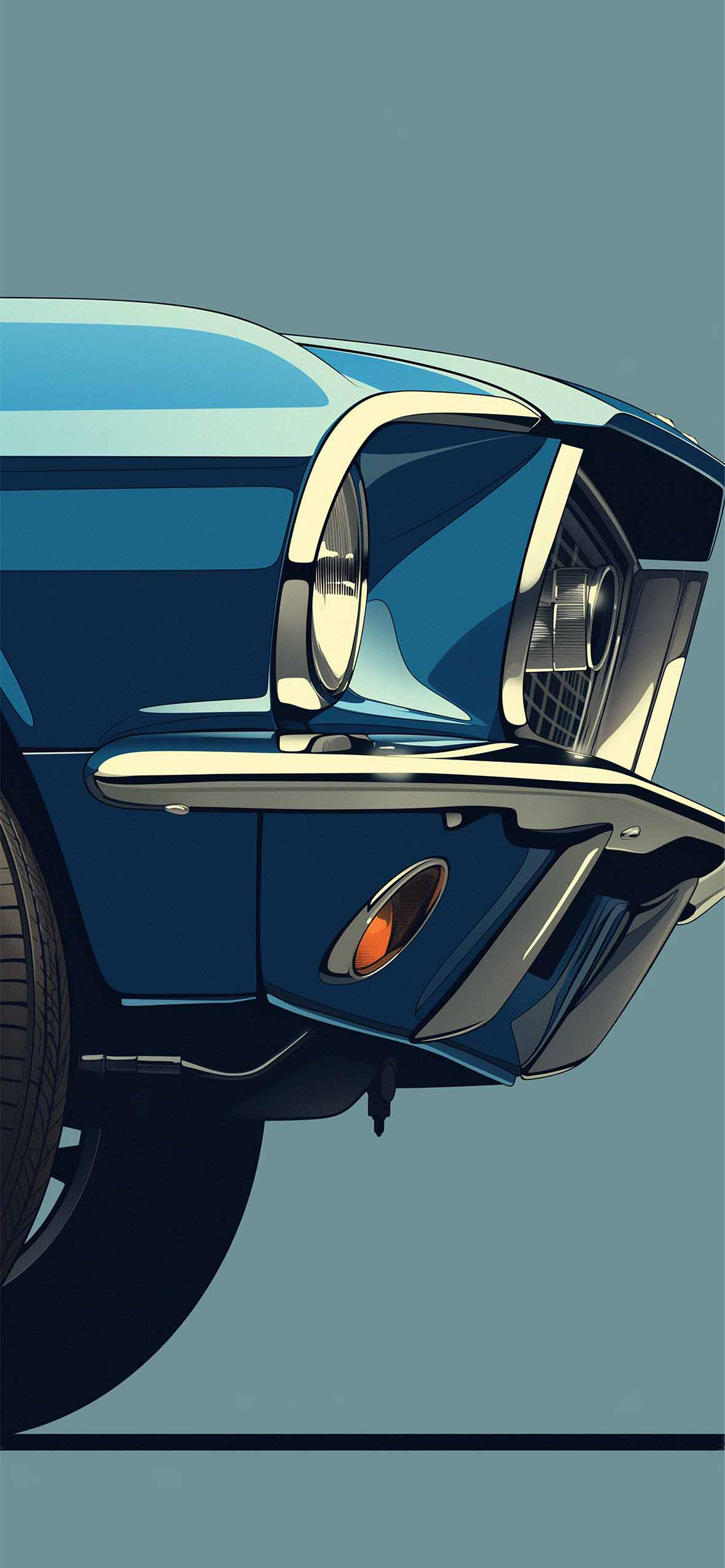 1180x2554 Ford Mustang Vintage Blue Car Retro Wallpaper