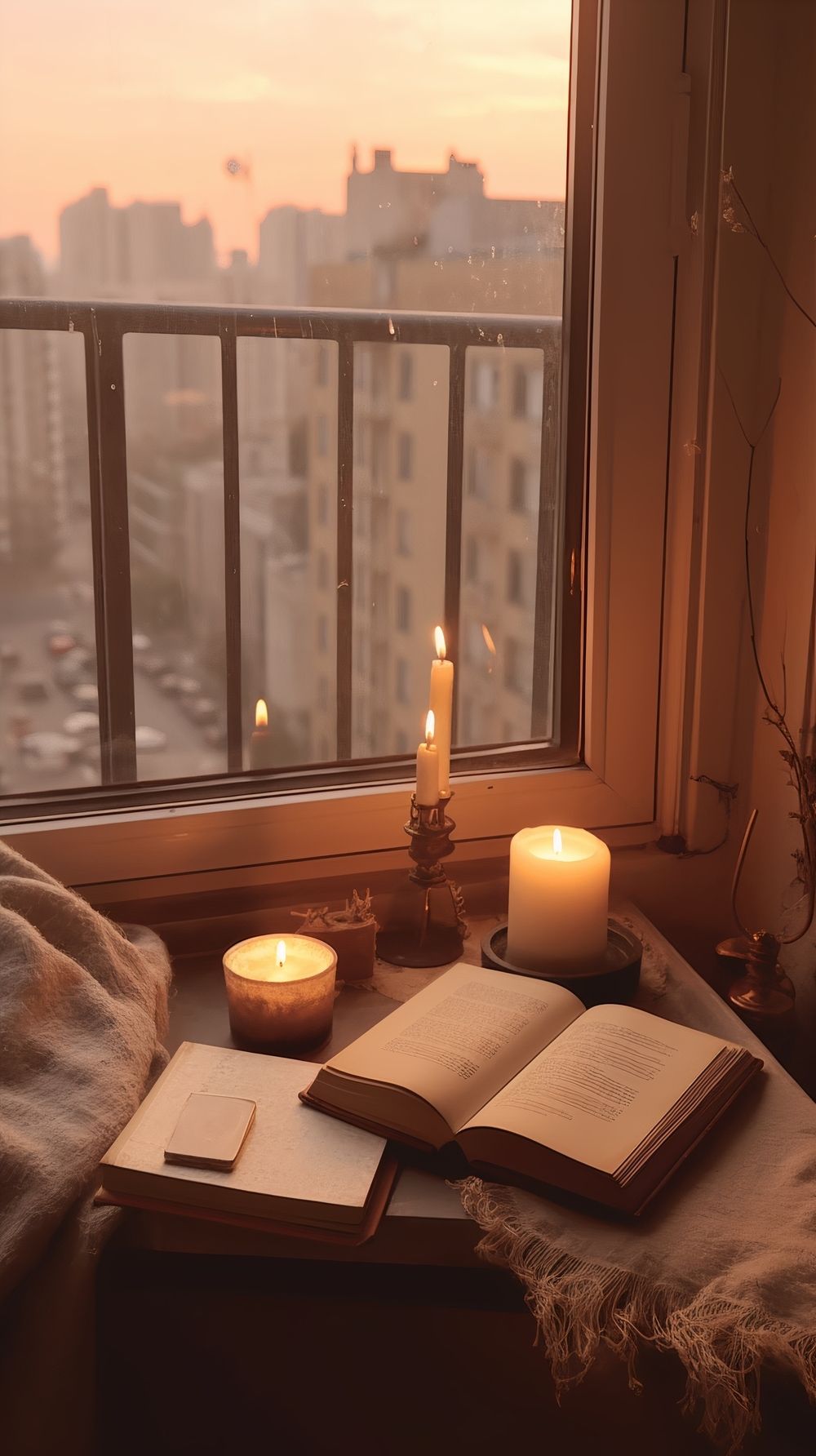 1000x1784 Cozy Evening Scene with Book and Candles Wallpaper [999e323a4f424b8fa959]