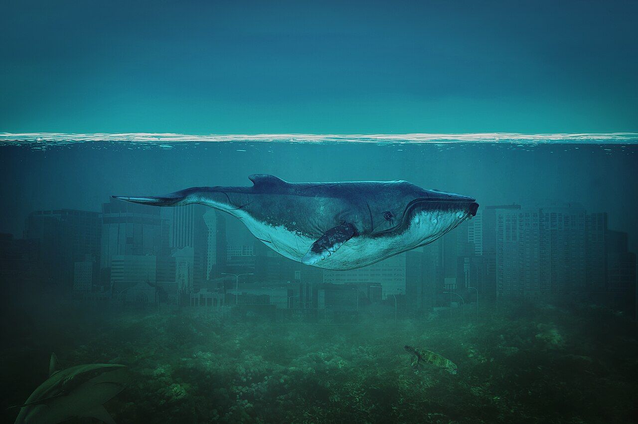 1280x851 Painting of Dark Blue Whale in Ocean