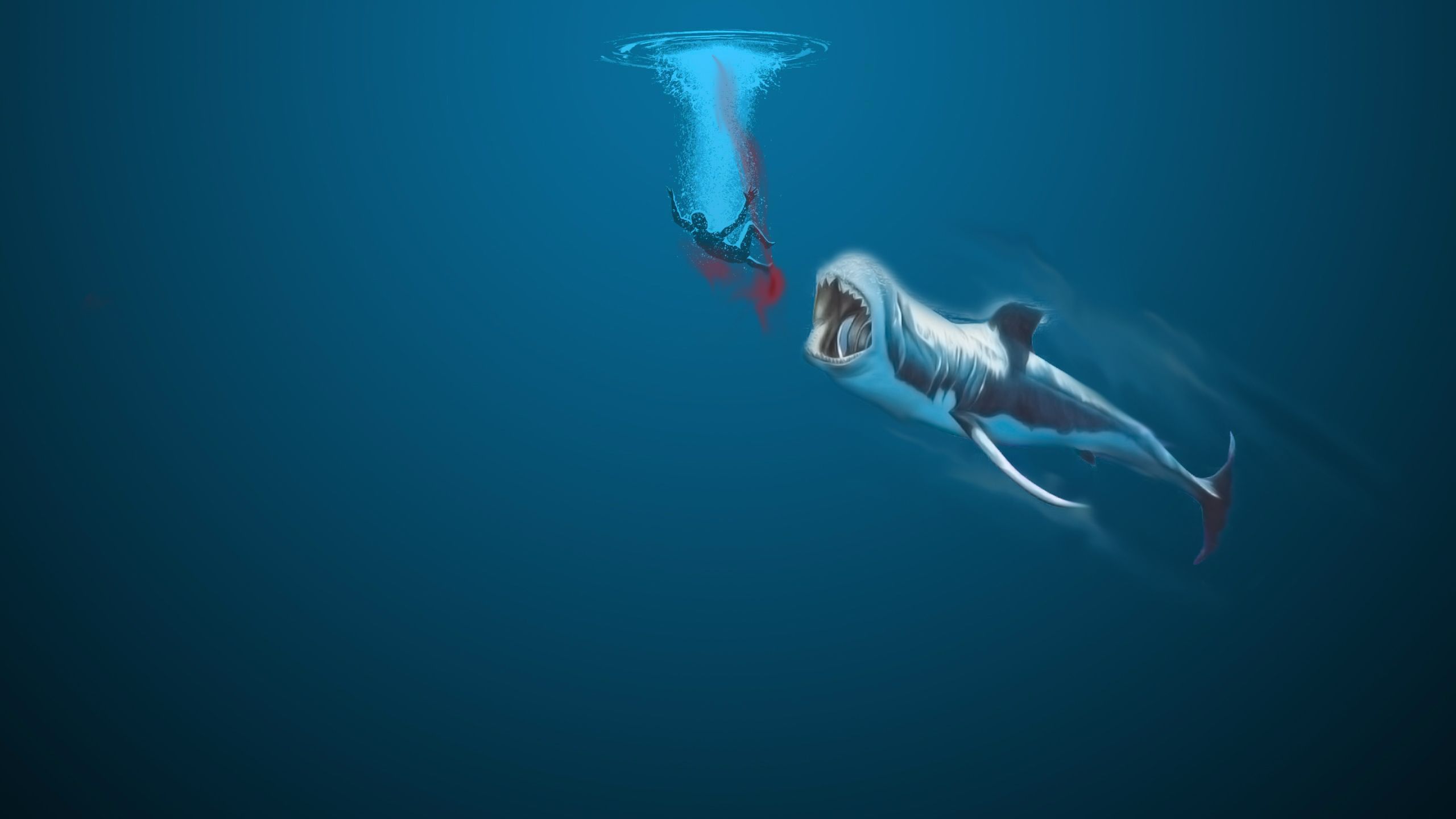 2560x1440 Desktop wallpaper: Horror, Dark, Blood, Whale 4K free download for PC. 218356