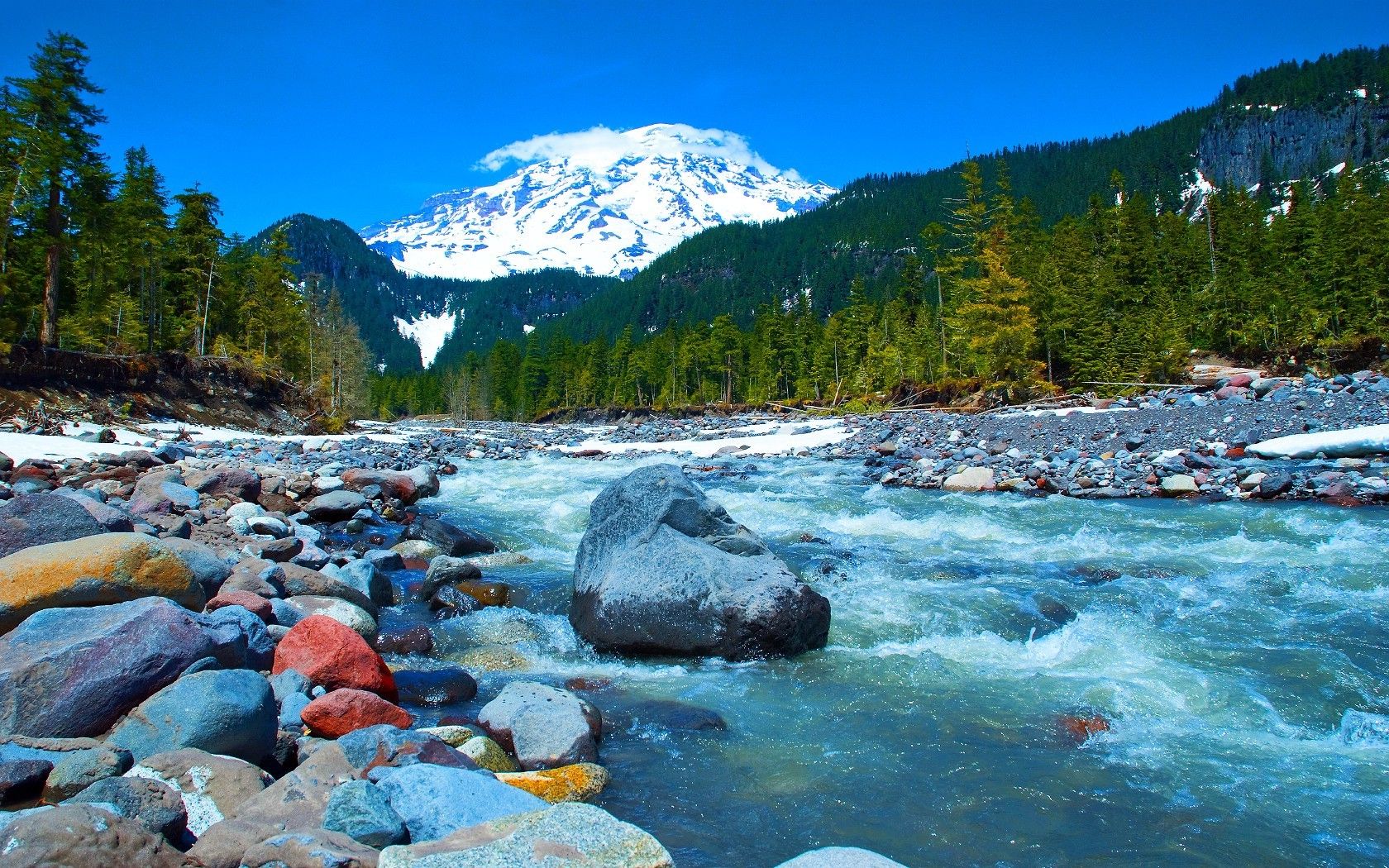 1680x1050 river, Stones, Mountain Wallpaper HD / Desktop and Mobile Background