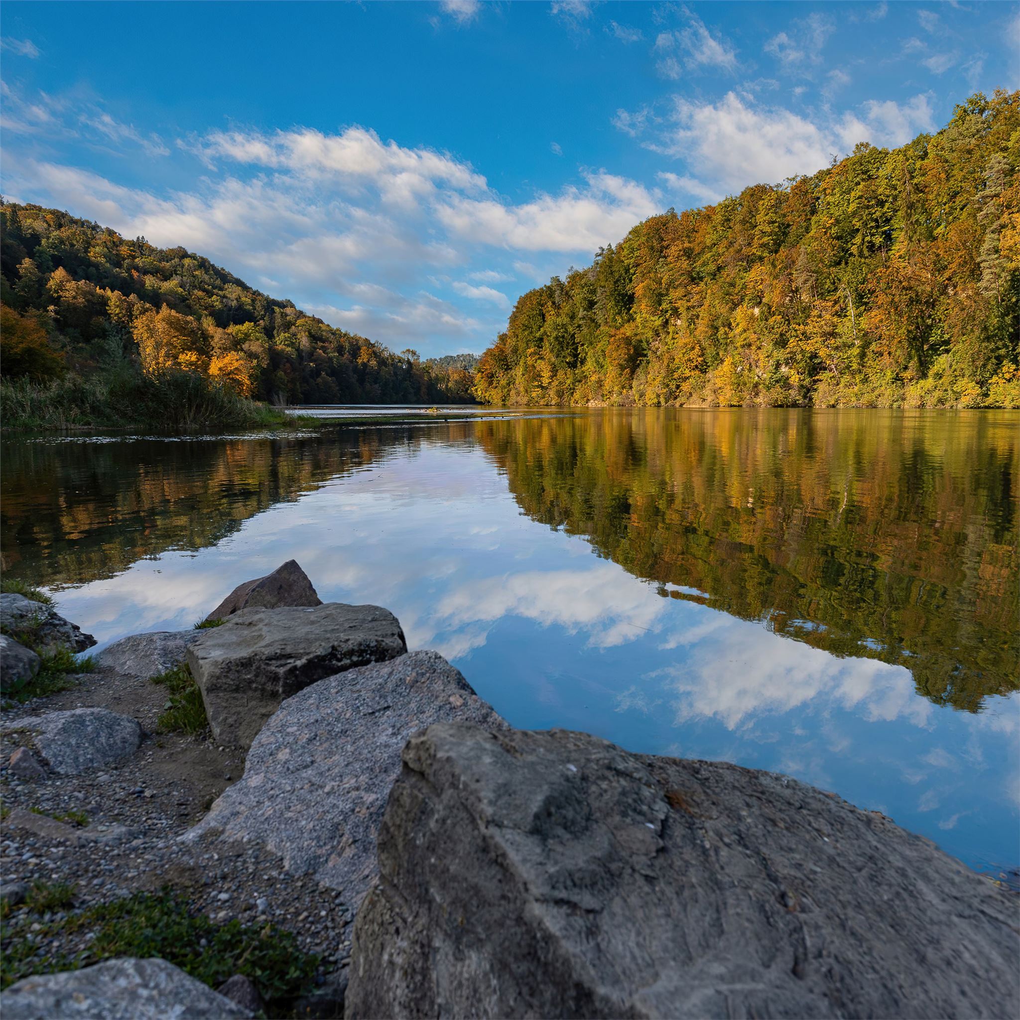 2048x2048 switzerland river stones 4k iPad Air Wallpaper Free Download