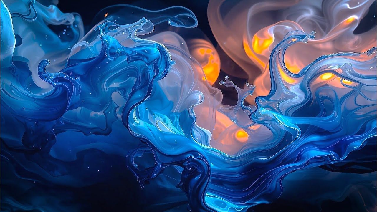 1280x720 Liquid Glass Abstract Background. Blue Flowing Art TV Screensaver