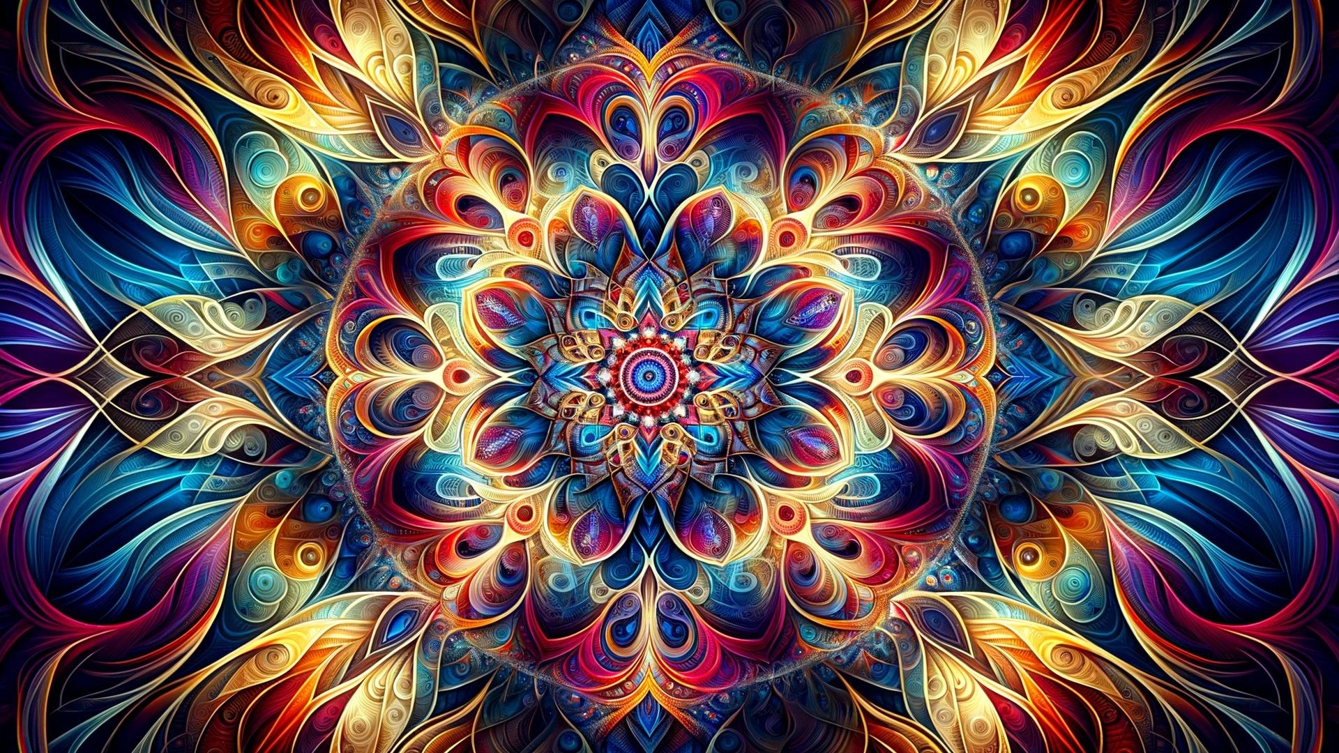1920x1080 High Definition Abstract Wallpaper With A Kaleidoscopic Design, Featuring Symmetrical Patterns Radiating From The Center Like A View HD Abstract Wallpaper