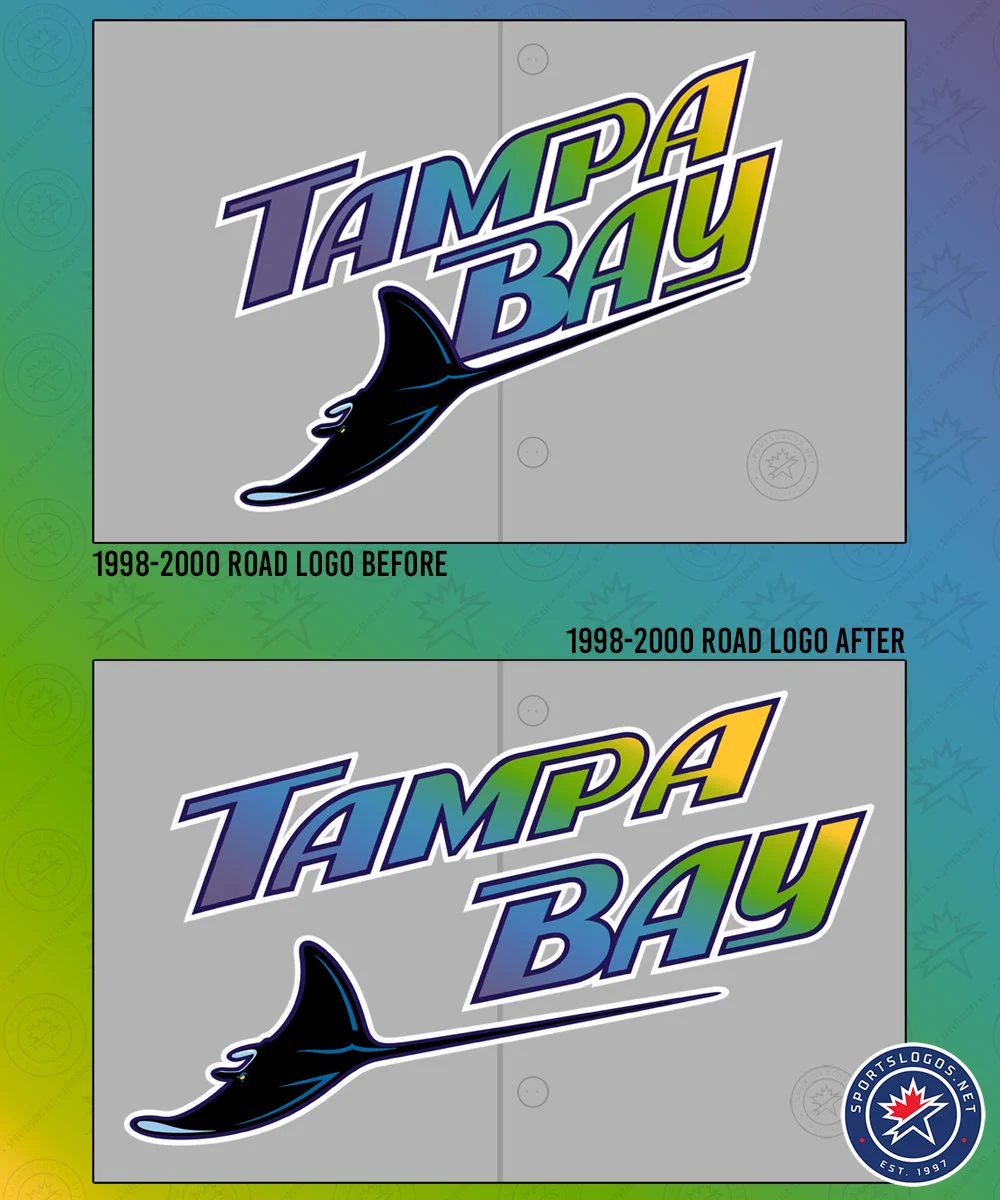 1000x1200 X-এ Chris Creamer. SportsLogos.net: When the Rays announced their new road unis, they noted their original road logo had a gap between the lettering and the ray. This was something I
