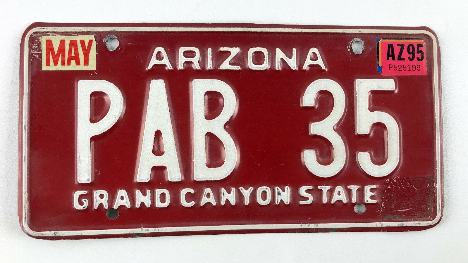 1600x900 Single 1980s 1990s Arizona License Plate Vintage White On Red 35 Vanity