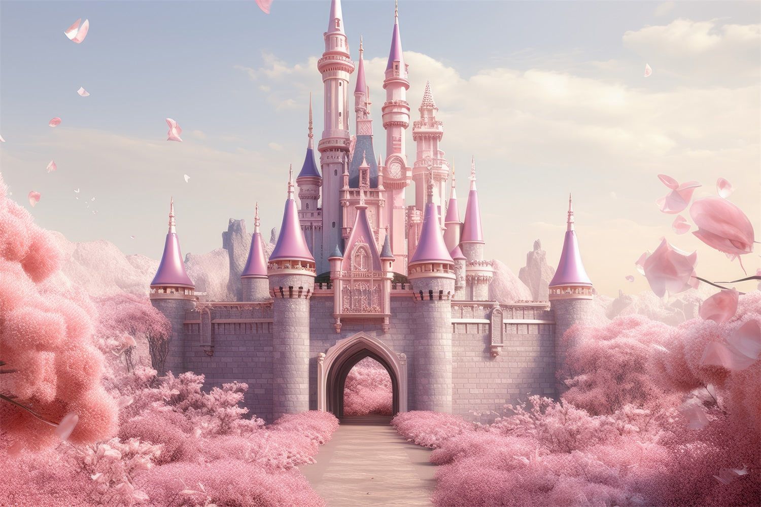 1500x1000 Spring Floral Backdrop Pink Castle Entrance Backdrop BRP11 541